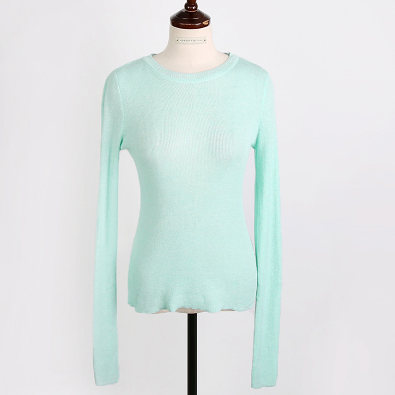 Ανοιξιάτικο λεπτό πλεκτό μπλουζάκι Γυναικεία κορεάτικα ρούχα Υψηλό ελαστικό T-shirt Γυναικείο μπλουζάκι Casual Tee πουκάμισο Femme Camisas Mujer