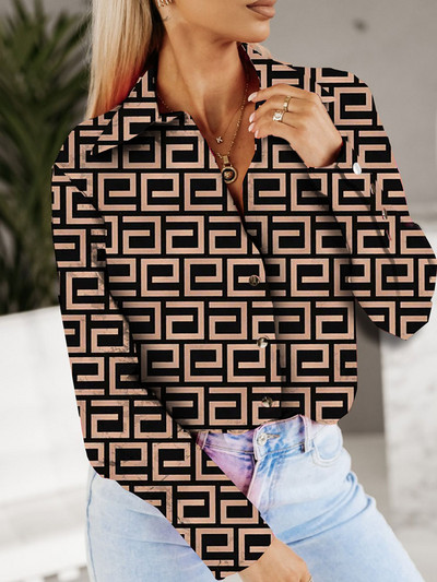 Γυναικεία καλοκαιρινή μπλούζα 2023 Casual με μακρυμάνικο χακί λαιμόκοψη με λαιμόκοψη Γυναικεία μόδα Λευκά κομψά πουκάμισα Γυναικεία ρούχα