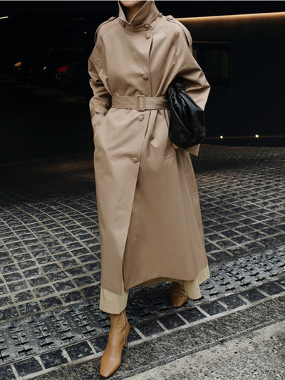 BZVW Κορεάτικο παλτό μεσαίου μήκους αντιανεμικό για γυναίκες Επίδεσμος μέσης Vintage μακρυμάνικο θηλυκό 2023 New Trend 25X01524