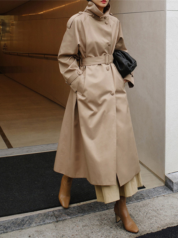BZVW Κορεάτικο παλτό μεσαίου μήκους αντιανεμικό για γυναίκες Επίδεσμος μέσης Vintage μακρυμάνικο θηλυκό 2023 New Trend 25X01524