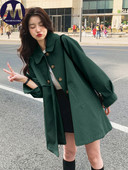 Γυναικεία καμπαρντίνα Άνοιξη φθινόπωρο Νέο κομψό κολάρο πόλο Bishop μανίκι μεσαίου μήκους Trench Fashion Casual Loose Ευέλικτα Παλτό