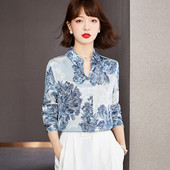 Μπλούζα σιφόν Fashion Woman 2023 Γυναικεία Ρούχα Καλοκαιρινό Βοτανικό Μοτίβο Πουκάμισα Custom Free Products Silk Blusas Para Mujer