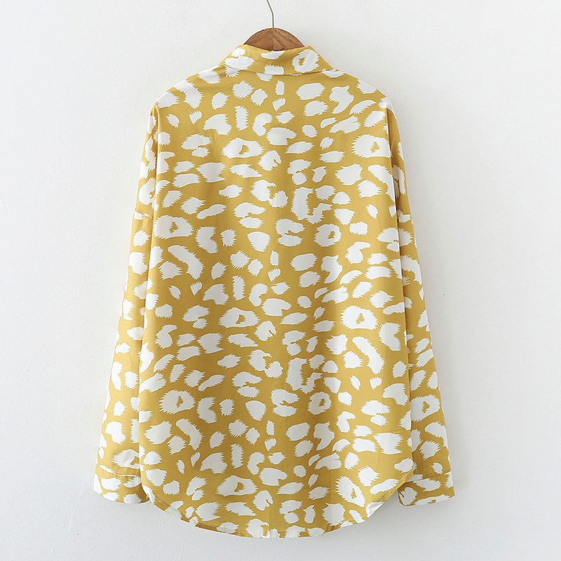 Ανοιξιάτικο φθινόπωρο πουκάμισο με μοτίβο με τύπωμα κουμπιού επάνω Vintage μπλούζα Κομψά μακρυμάνικα μπλουζάκια με γυριστό γιακά Blusa Mujer Moda 2023