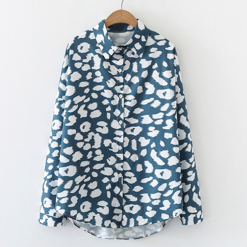 Ανοιξιάτικο φθινόπωρο πουκάμισο με μοτίβο με τύπωμα κουμπιού επάνω Vintage μπλούζα Κομψά μακρυμάνικα μπλουζάκια με γυριστό γιακά Blusa Mujer Moda 2023