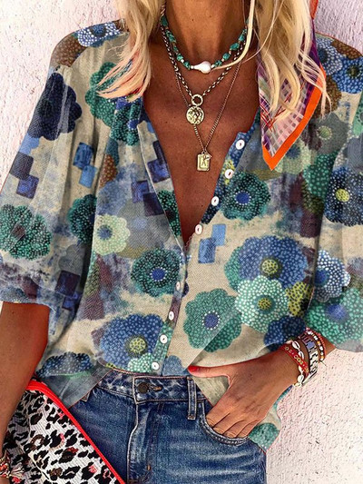 Γυναικεία πουκάμισα και μπλούζες 2023 Πολυτελής σχεδίαση Γυναικεία μπλούζα με λαιμόκοψη με μακρυμάνικο τύπωμα Φαρδιά casual πουκάμισα γραφείου Γυναικεία μπλουζάκια S-5XL