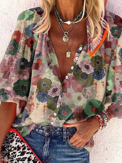 Γυναικεία πουκάμισα και μπλούζες 2023 Πολυτελής σχεδίαση Γυναικεία μπλούζα με λαιμόκοψη με μακρυμάνικο τύπωμα Φαρδιά casual πουκάμισα γραφείου Γυναικεία μπλουζάκια S-5XL