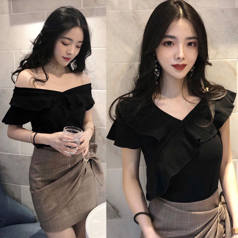 Elegantne ženske bluze, seksi V izrez s otvorenim ramenima, naborane bluze kratkih rukava, košulje, ženske košulje, ženske majice Blusa Feminina