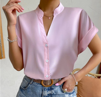 Košulja Bluza Modni gornji dijelovi velike veličine Ženska ležerna košulja s V izrezom Ženska široka jednobojna tunika košulja