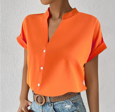 Košulja Bluza Modni gornji dijelovi velike veličine Ženska ležerna košulja s V izrezom Ženska široka jednobojna tunika košulja