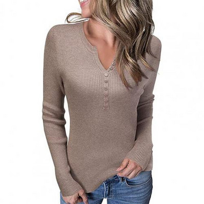 Ühevärvilised pikkade varrukatega naiste T-särgid Sügis V-kaelusega T-särgid Naiste Slim Pullover T-särgid Top naiste t-särgid футболка женская