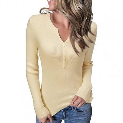 Ühevärvilised pikkade varrukatega naiste T-särgid Sügis V-kaelusega T-särgid Naiste Slim Pullover T-särgid Top naiste t-särgid футболка женская