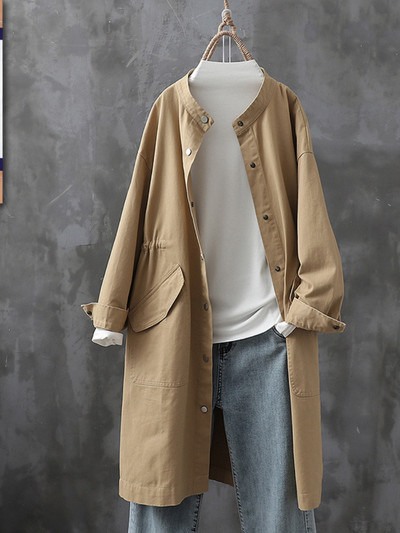 Γυναικεία καμπαρντίνα 2023 Άνοιξη φθινόπωρο Νέα γυναικεία στρογγυλή λαιμόκοψη μεσαίου μήκους Μόδα πολύπλευρη λεπτή καμπαρντίνα