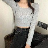 Jednobojna ženska osnovna majica s dugim rukavima i O izrezom za žene, uska ženska majica kratkih rukava, korejske ulične ženske majice