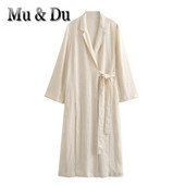 Mu&Du 2023 Φθινόπωρο Απλή μονόχρωμη δαντέλα με σπαστό μακρύ σακάκι πέτο μακρυμάνικο φαρδύ μεσαίο πανωφόρι Γυναικεία casual λεπτά παλτό