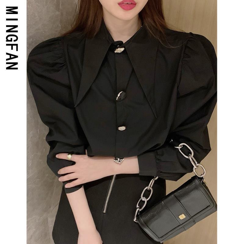 QWEEK Comfort γυναικεία πουκάμισα με κοφτερό γωνιακό πέτο Γυναικείες μπλούζες Κορεατικής στυλ Λευκά μακρυμάνικα μπλουζάκια φθινόπωρο 2022