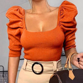 Elegantna skraćena majica s četvrtastim ovratnikom Ženska majica kratkih rukava Majice kratkih rukava od mješavine pamuka Ženski pulover blusas mujer de moda 2022. majica ženska