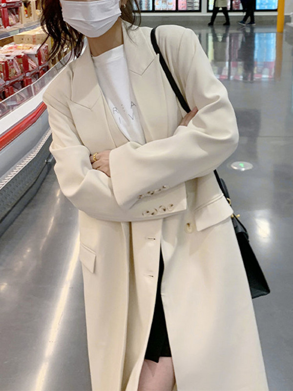 BZVW Modni jednobojni dizajnerski dugi blejzer za žene Kaput 2023. Proljeće Jesen Novi trend uredske dame Svestrano jednostavno odijelo