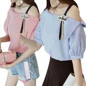 Καλοκαιρινά γυναικεία μπλουζάκια Cusual ριγέ μπλουζάκια Γυναικεία μπλουζάκια με μισό μανίκι με έναν ώμο Crop Tshirt γυναικεία μπλουζάκια mujer camisetas