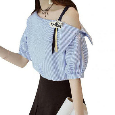 Καλοκαιρινά γυναικεία μπλουζάκια Cusual ριγέ μπλουζάκια Γυναικεία μπλουζάκια με μισό μανίκι με έναν ώμο Crop Tshirt γυναικεία μπλουζάκια mujer camisetas