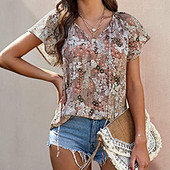 Καλοκαιρινό μπλουζάκι Γυναικείο κοντομάνικο μπλουζάκι με βολάν για γυναίκες V λαιμόκοψη Βαμβακερό μπλουζάκι Γυναικείο μπλουζάκι Μπλουζάκια γυναικεία μπλουζάκια