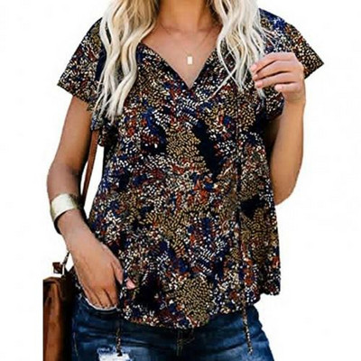 Καλοκαιρινό μπλουζάκι Γυναικείο κοντομάνικο μπλουζάκι με βολάν για γυναίκες V λαιμόκοψη Βαμβακερό μπλουζάκι Γυναικείο μπλουζάκι Μπλουζάκια γυναικεία μπλουζάκια