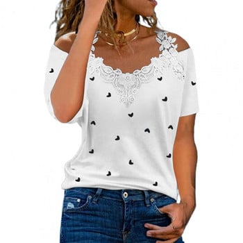 Sexy Off Shoulder Μπλουζάκια Γυναικεία T-Shirts Heart Print Μπλουζάκια με κοντό μανίκι Γυναικεία μπλουζάκια μπλουζάκια femme футболка женский