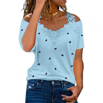 Sexy Off Shoulder Μπλουζάκια Γυναικεία T-Shirts Heart Print Μπλουζάκια με κοντό μανίκι Γυναικεία μπλουζάκια μπλουζάκια femme футболка женский