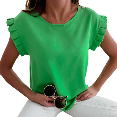 Tricouri elegante pentru femei, top de vară, ocazional, cu volant, cu mânecă scurtă, pentru femei, cu gâtul în formă de O, tricou, tricou, pentru femei, футболка женская