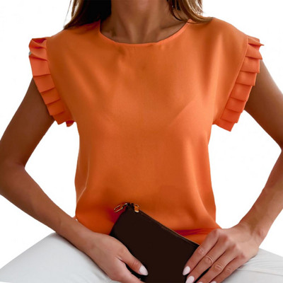 Tricouri elegante pentru femei, top de vară, ocazional, cu volant, cu mânecă scurtă, pentru femei, cu gâtul în formă de O, tricou, tricou, pentru femei, футболка женская