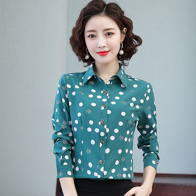 Άνοιξη και φθινόπωρο 2021 Νέο ευπροσάρμοστο γυναικείο πουκάμισο με μακρυμάνικο κορεατικό πουά τύπωμα Λεπτό σιφόν casual μπλούζες Fashion γυναικείο τοπ