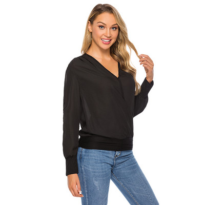 Bluze albe de primăvară, toamnă, cămăși de birou pentru femei, cu decolteu în V, bluză din șifon cu mâneci lungi, îmbrăcăminte de lucru pentru femei, 2 culori