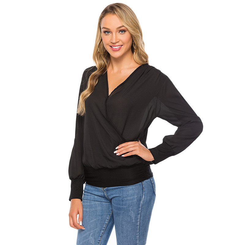 Bluze albe de primăvară, toamnă, cămăși de birou pentru femei, cu decolteu în V, bluză din șifon cu mâneci lungi, îmbrăcăminte de lucru pentru femei, 2 culori