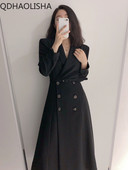 Ženski kaputi Vintage Elegantni polo ovratnik s dvostrukim kopčanjem i kopčom na vezivanje do struka Uski dugi kaput vjetrovke Zimska odjeća Ženska odjeća