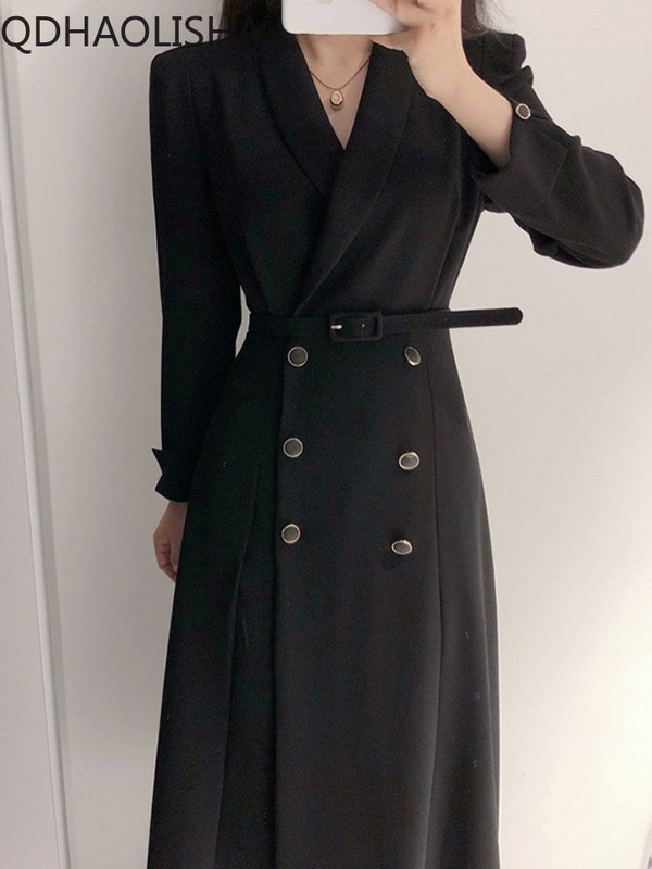 Ženski kaputi Vintage Elegantni polo ovratnik s dvostrukim kopčanjem i kopčom na vezivanje do struka Uski dugi kaput vjetrovke Zimska odjeća Ženska odjeća