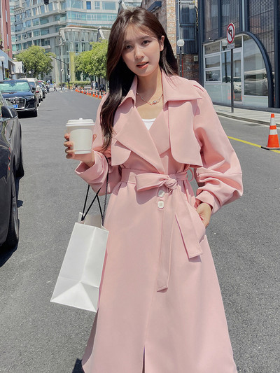 LANMREM Κορεάτικη καμπαρντίνα Μονόστηθο για Γυναικείες Μακρυμάνικο Πέτο Ψηλόμεσο Μόδα Παλίρροια Παλτό 2023 Φθινόπωρο Νέο 2YA4029