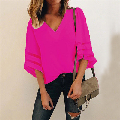 Ženska mrežasta čisto bijela bluza košulja Ženske ljetne seksi majice s V izrezom s širokim polurukavima Modne ulične ležerne široke bluze