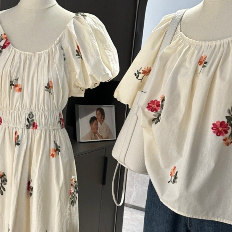 Floral μπλούζες Γυναικείες καλοκαιρινές φαρδιές λογοτεχνικές μπλούζες Lady Vintage Prairie Chic Lantern μανίκια Απαλό Femininas Blusas Harajuku