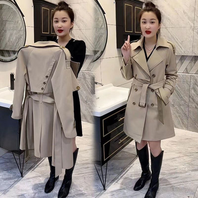 Ανοιξιάτικη φθινοπωρινή καμπαρντίνα για γυναίκες Κορεάτικο παλτό με διπλό στήθος βρετανικό στιλ Μεσαία προς μακριά μέση Λεπτό αντιανεμικό