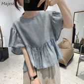 Γυναικείες μπλούζες 3 χρωμάτων Απαλές καλοκαιρινές βολάν με λαιμόκοψη Λογοτεχνικό γραφείο Lady Daily Tops Παντός αγώνα Φοιτητικό Νέο Harajuku Γαλλικό στυλ