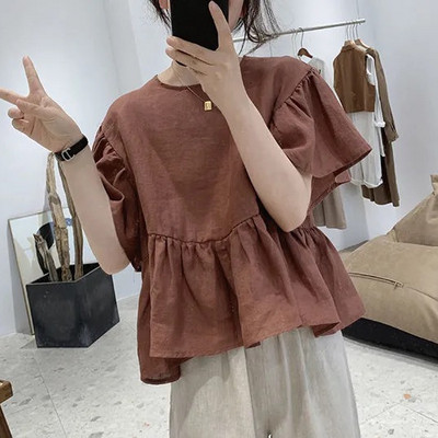 Γυναικείες μπλούζες 3 χρωμάτων Απαλές καλοκαιρινές βολάν με λαιμόκοψη Λογοτεχνικό γραφείο Lady Daily Tops Παντός αγώνα Φοιτητικό Νέο Harajuku Γαλλικό στυλ