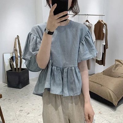 Γυναικείες μπλούζες 3 χρωμάτων Απαλές καλοκαιρινές βολάν με λαιμόκοψη Λογοτεχνικό γραφείο Lady Daily Tops Παντός αγώνα Φοιτητικό Νέο Harajuku Γαλλικό στυλ