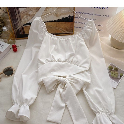 Μπλούζες 6 χρωμάτων Επίδεσμος Γυναικείο Λεπτό Ανοιξιάτικο Γλυκό Γυναικείο Ταμπεραμέντο Πριγκίπισσα Flare μανίκι Κομψό μονόχρωμο Μόδα Ulzzang