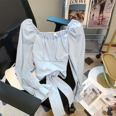 Μπλούζες 6 χρωμάτων Επίδεσμος Γυναικείο Λεπτό Ανοιξιάτικο Γλυκό Γυναικείο Ταμπεραμέντο Πριγκίπισσα Flare μανίκι Κομψό μονόχρωμο Μόδα Ulzzang