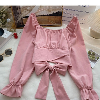 Μπλούζες 6 χρωμάτων Επίδεσμος Γυναικείο Λεπτό Ανοιξιάτικο Γλυκό Γυναικείο Ταμπεραμέντο Πριγκίπισσα Flare μανίκι Κομψό μονόχρωμο Μόδα Ulzzang