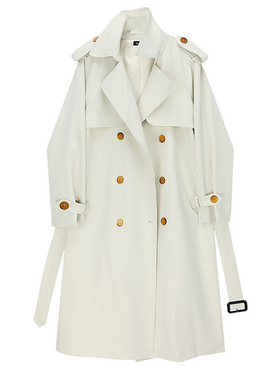 [EAM] Γυναικεία χρωματιστά μπλοκ Μεγάλου μεγέθους ζωσμένη τάφρο Νέο πέτο με μακρύ μανίκι χαλαρή εφαρμογή Windbreaker Fashion Άνοιξη Φθινόπωρο 2023 1DE6905