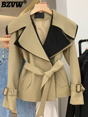 BZVW Γυναικείες 2023 Άνοιξη Φθινόπωρο New Tide Αντιανεμικό παλτό ματισμένης χρωματικής αντίθεσης Ζώνη ψηλής μέσης Vintage γραφείο Lady Trench Θηλυκό