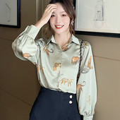 Nova ženska modna košulja od šifona 2021., vintage satenski print, velike široke šifonske bluze dugih rukava u europskom i američkom stilu