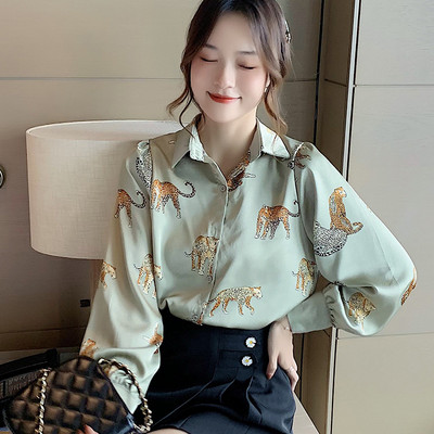 Nova ženska modna košulja od šifona 2021., vintage satenski print, velike široke šifonske bluze dugih rukava u europskom i američkom stilu