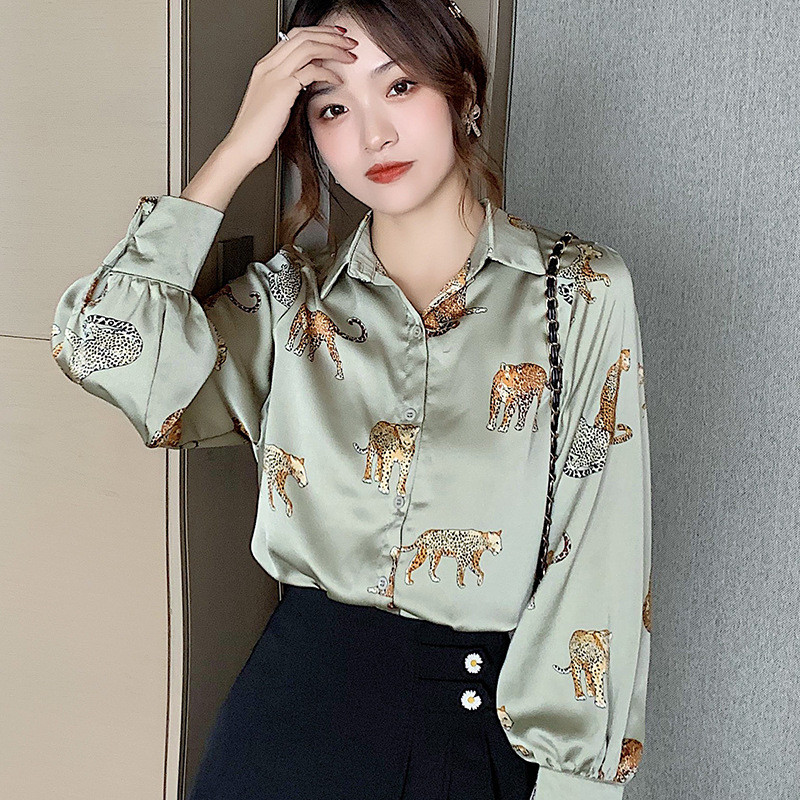 Nova ženska modna košulja od šifona 2021., vintage satenski print, velike široke šifonske bluze dugih rukava u europskom i američkom stilu