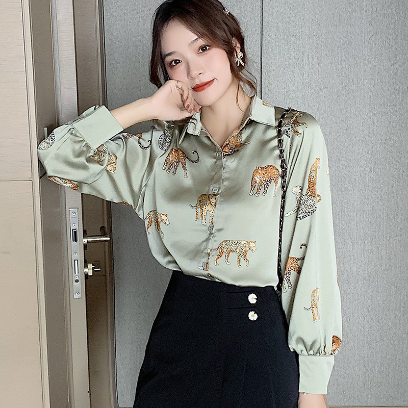 Nova ženska modna košulja od šifona 2021., vintage satenski print, velike široke šifonske bluze dugih rukava u europskom i američkom stilu